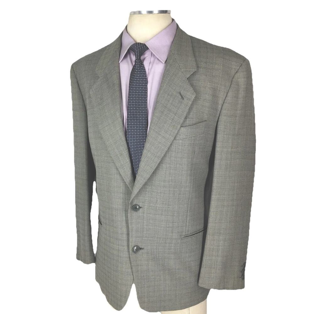 42R Giorgio Armani Italy Mens Vintage 2 Button Blazer Jacket Lt Gray Tattersall - Picture 4 of 15